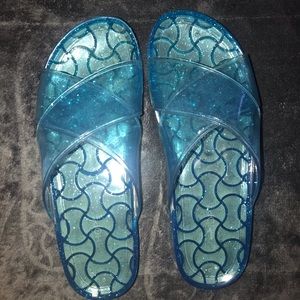 Blue glittery jelly shoes